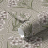 Wall Murals Symmetrical pattern with white flowers on a gray background a00302