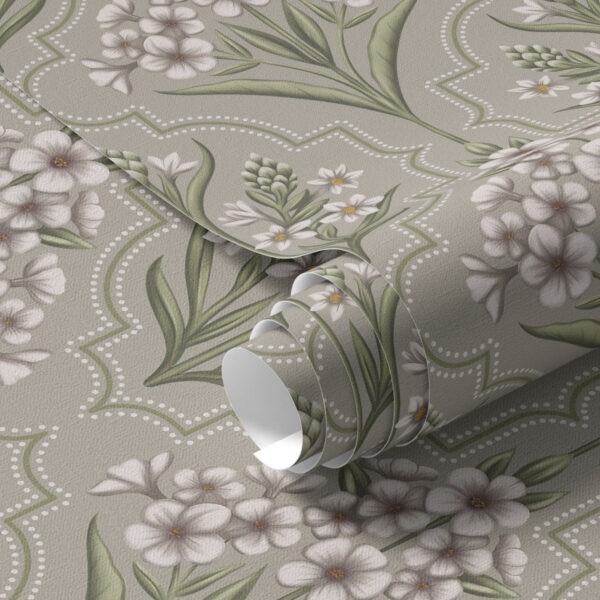 Wall Murals Symmetrical pattern with white flowers on a gray background a00302 Wall Murals Symmetrical pattern with white flowers on a gray background a00302