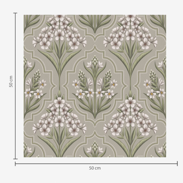 Wall Murals Symmetrical pattern with white flowers on a gray background a00302 Wall Murals Symmetrical pattern with white flowers on a gray background a00302