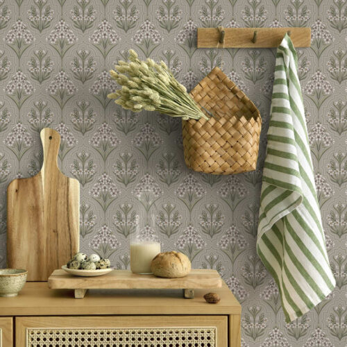 Wall Murals Symmetrical pattern with white flowers on a gray background a00302
