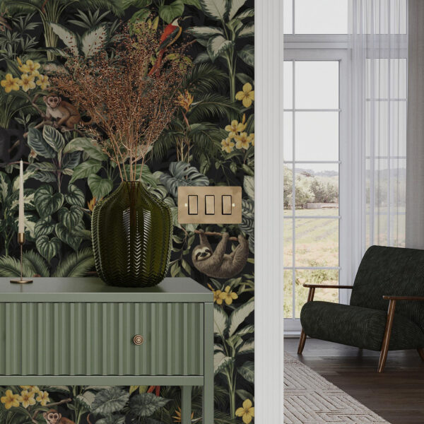 Wall Murals Tropical jungle with monkeys, birds and dense foliage a00191 Wall Murals Tropical jungle with monkeys, birds and dense foliage a00191