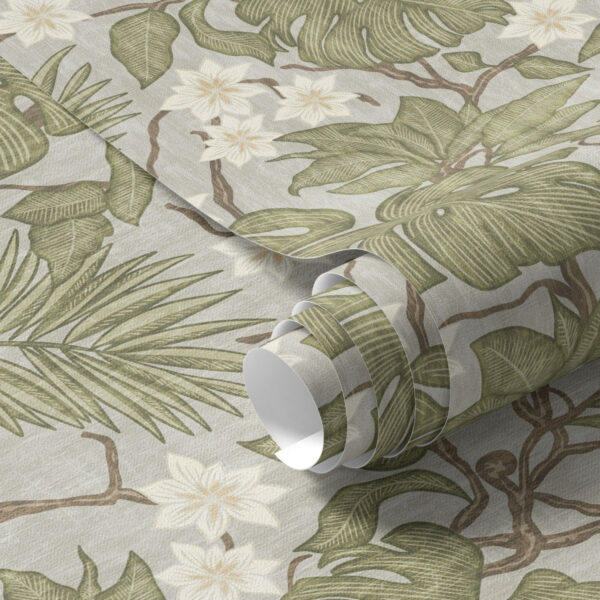 Wall Murals Tropical monstera leaves and flowers on a gray background a00249 Wall Murals Tropical monstera leaves and flowers on a gray background a00249