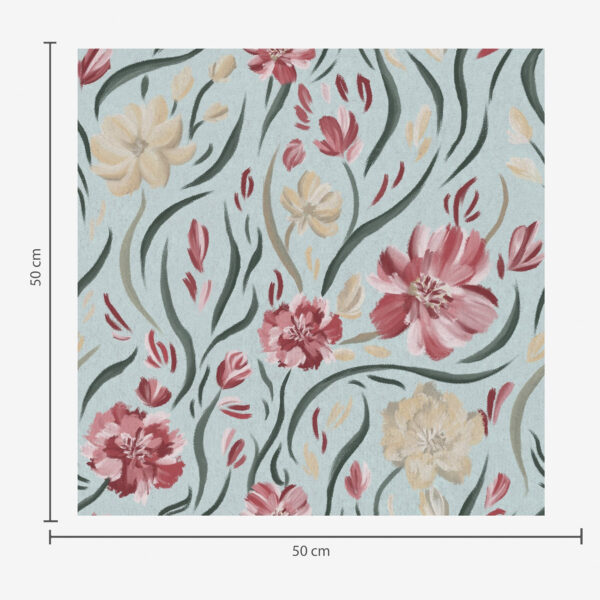 Wall Murals Watercolor flowers on a blue background, red and beige pattern a00216