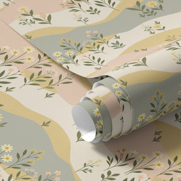 Wall Murals Wavy meadow flowers in pastel minimalist style a00396 Wall Murals Wavy meadow flowers in pastel minimalist style a00396