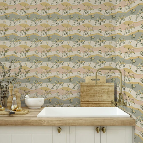 Wall Murals Wavy meadow flowers in pastel minimalist style a00396