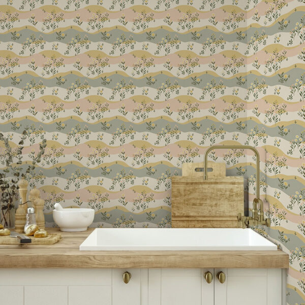 Wall Murals Wavy meadow flowers in pastel minimalist style a00396 Wall Murals Wavy meadow flowers in pastel minimalist style a00396