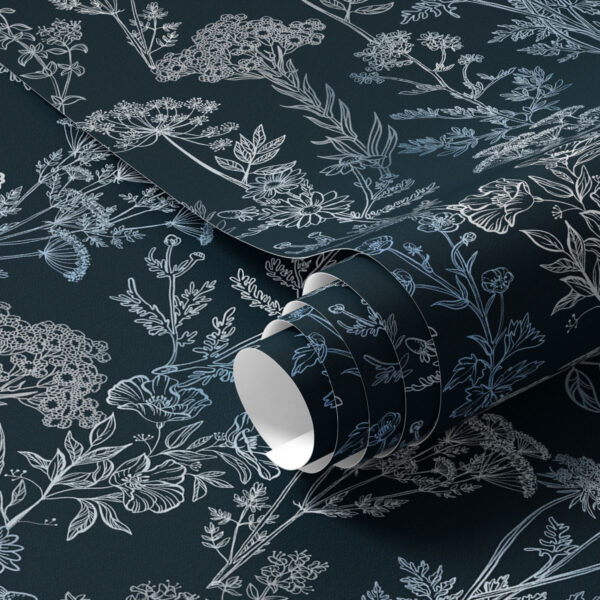 Wall Murals White and blue plants on a dark background a00029 Wall Murals White and blue plants on a dark background a00029