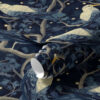 Wall Murals White birds on branches among shining fireflies in the night forest a00109