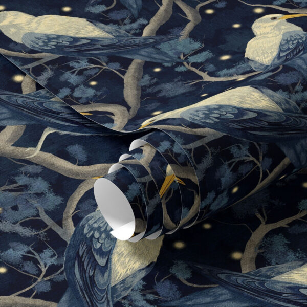 Wall Murals White birds on branches among shining fireflies in the night forest a00109 Wall Murals White birds on branches among shining fireflies in the night forest a00109