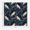 Wall Murals White birds on branches among shining fireflies in the night forest a00109