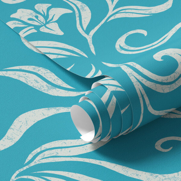 Wall Murals White flowers and leaves with scuffs on blue background a00038 Wall Murals White flowers and leaves with scuffs on blue background a00038