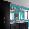 Wall Murals White flowers and leaves with scuffs on blue background a00038