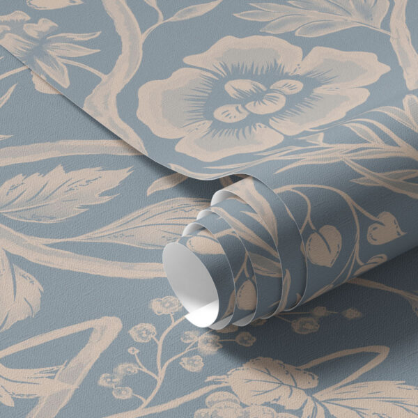 Wall Murals White flowers, stems and grapes on a blue background a00044 Wall Murals White flowers, stems and grapes on a blue background a00044