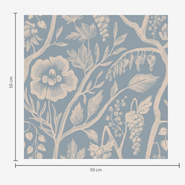 Wall Murals White flowers, stems and grapes on a blue background a00044 Wall Murals White flowers, stems and grapes on a blue background a00044