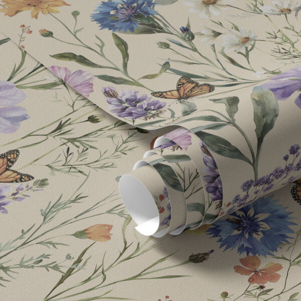 Wall Murals Wildflowers and butterflies in soft watercolor style a00389 Wall Murals Wildflowers and butterflies in soft watercolor style a00389