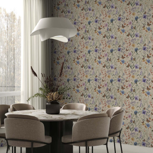 Wall Murals Wildflowers and butterflies in soft watercolor style a00389